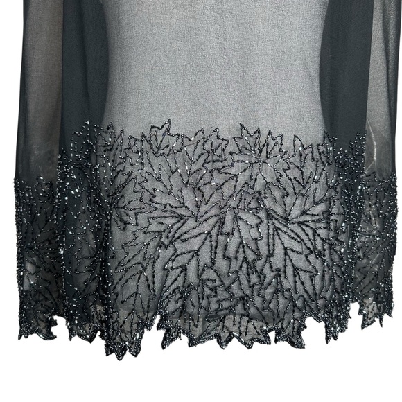 Vintage Beaded Fairy Top Black Sheer Open Whimsigoth Evening Top Jkara L - Picture 9 of 14